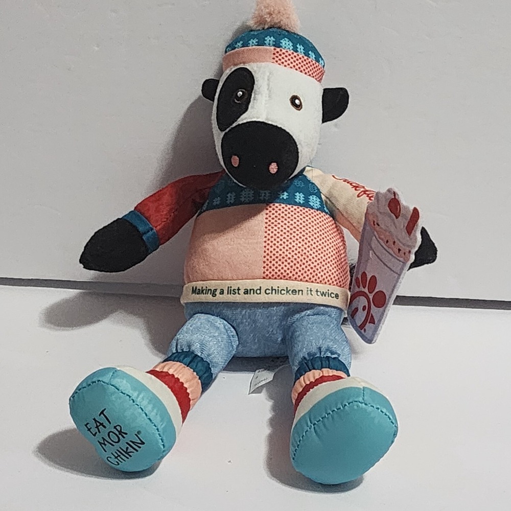 Chick-fil-a Christmas Peppermint Milkshake 2023 Cow Plush Toy 10" Eat Mor Chikin